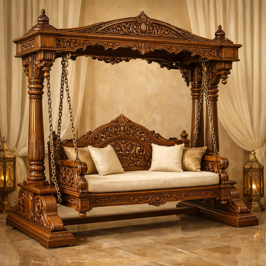 Luxury Wooden Carved Swing Jhula | Royal Antique Designer Wooden Jhula