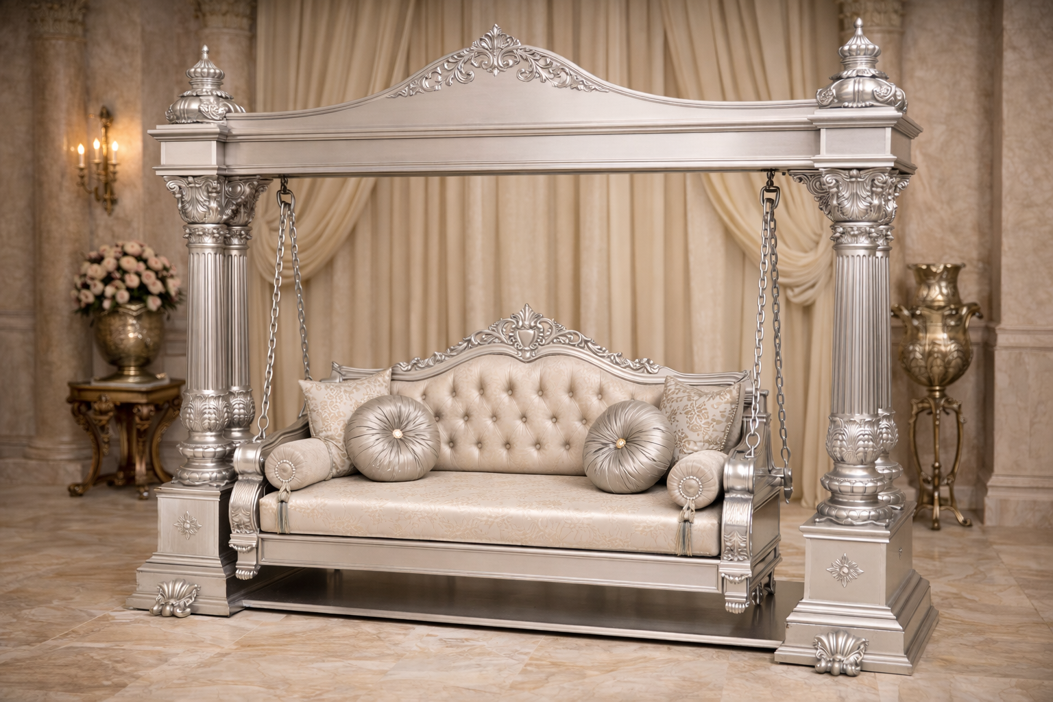 Luxury Silver Carved Swing Jhula | Royal Designer Antique Jhula