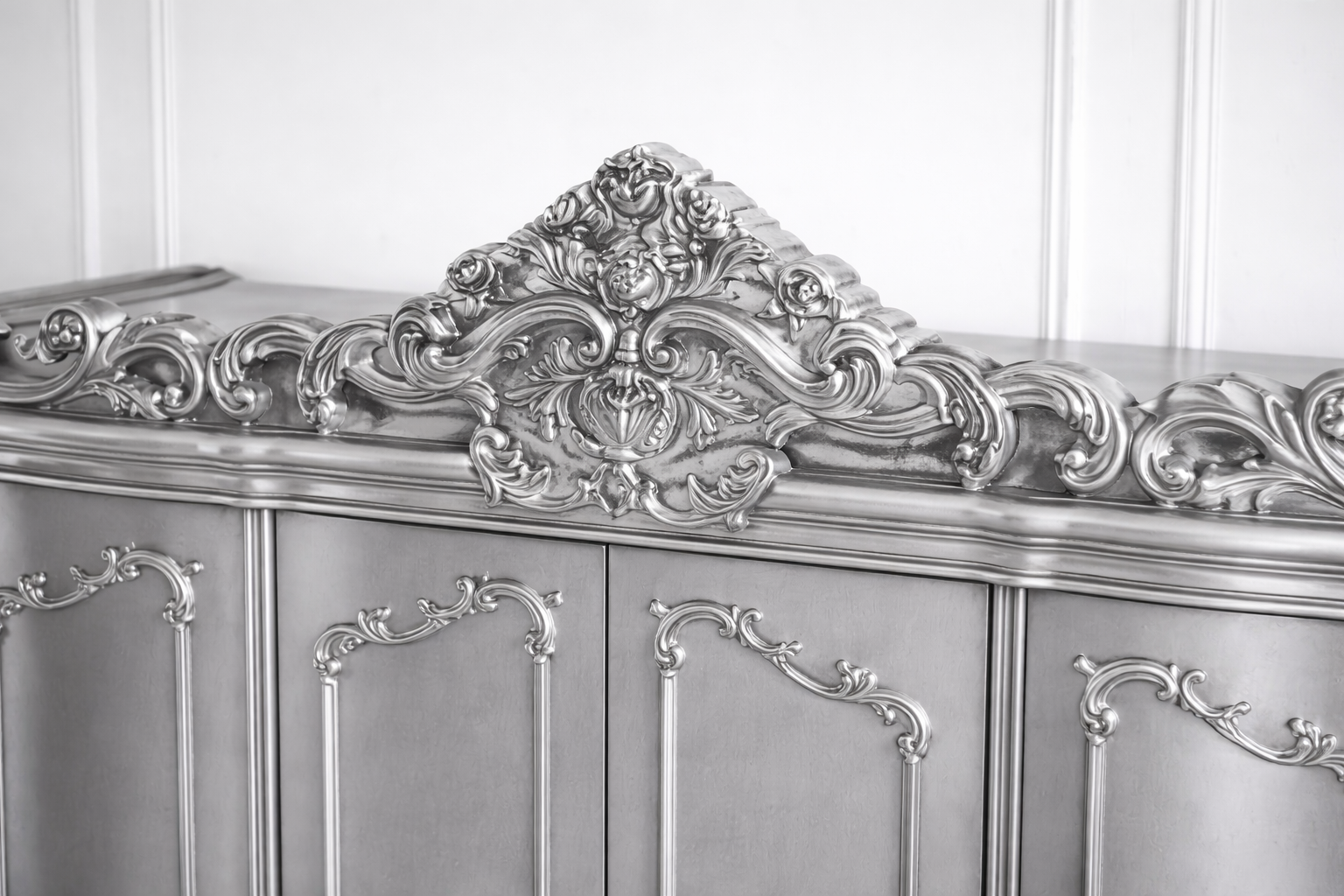 Luxury Silver Classic Wardrobe with Royal Carving