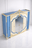 Luxury Royal Blue & Ivory Carved Wardrobe with Mirror Doors