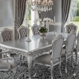 Royal Luxury 8 Seater Dining Table Set – Silver Finish Hand-Carved Solid Wood Dining Set