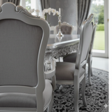 Royal Luxury 8 Seater Dining Table Set – Silver Finish Hand-Carved Solid Wood Dining Set