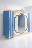 Luxury Royal Blue & Ivory Carved Wardrobe with Mirror Doors