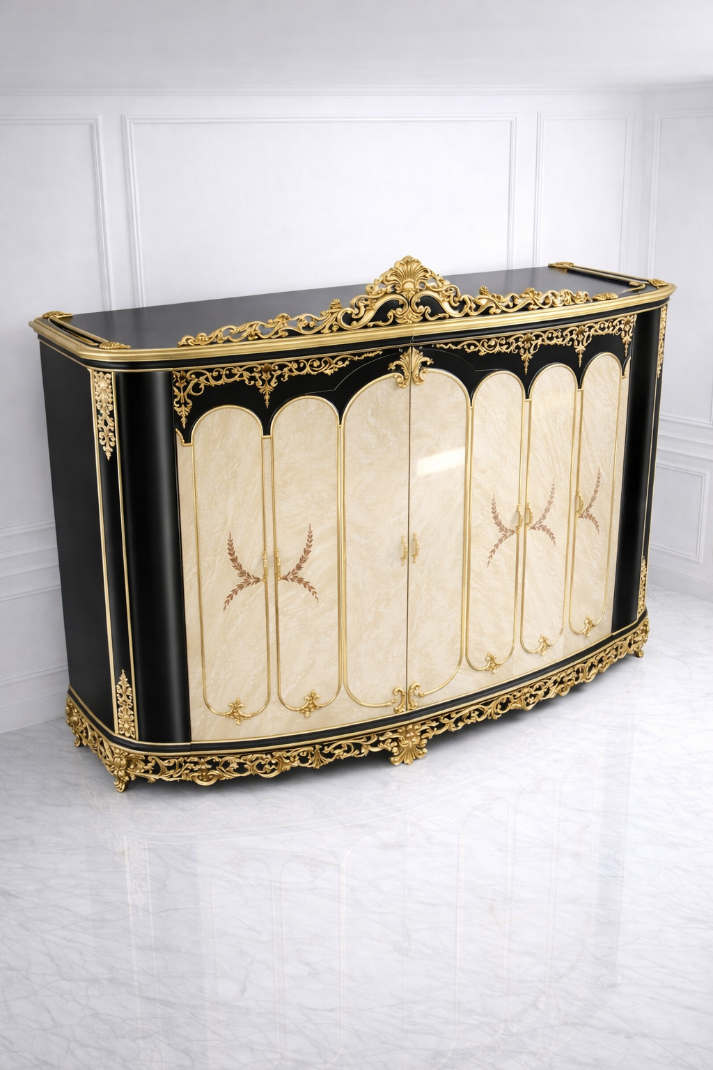Luxury Black & Gold Royal Marble Finish Wardrobe