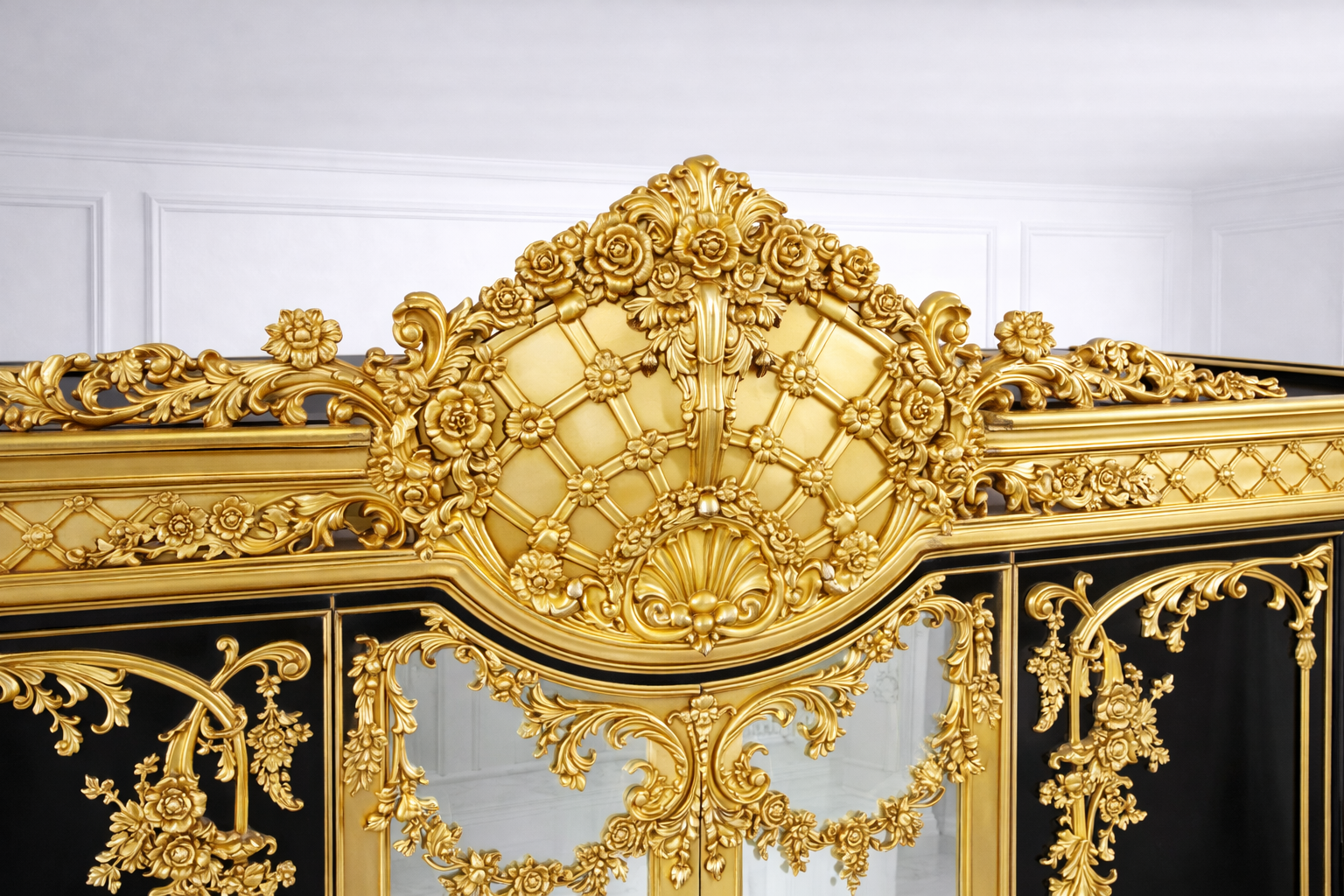 Luxury Gold & Black Designer Wardrobe | Premium Italian Carving Almirah