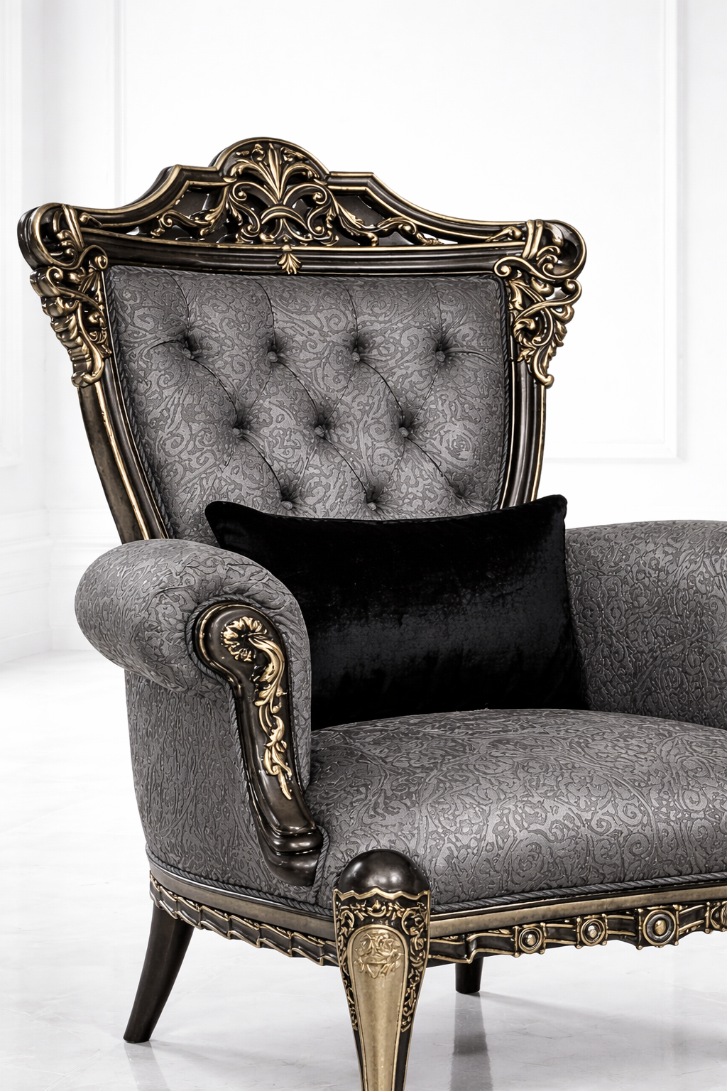 Luxury Royal Carved Accent Chair – Premium Classic Upholstered Armchair