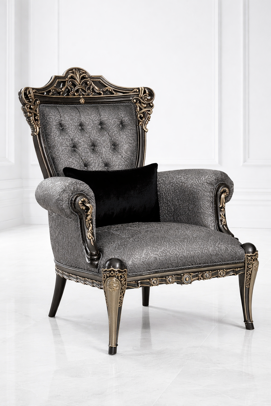 Luxury Royal Carved Accent Chair – Premium Classic Upholstered Armchair