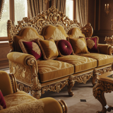 Royal Luxury Gold Sofa Set (3+1+1) – Classic European Palace-Style Hand-Carved Living Room Furniture