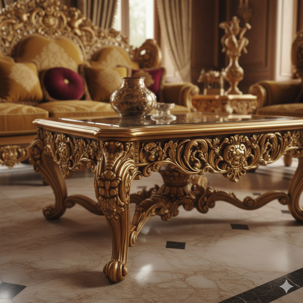 Royal Luxury Gold Sofa Set (3+1+1) – Classic European Palace-Style Hand-Carved Living Room Furniture