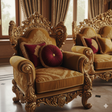 Royal Luxury Gold Sofa Set (3+1+1) – Classic European Palace-Style Hand-Carved Living Room Furniture