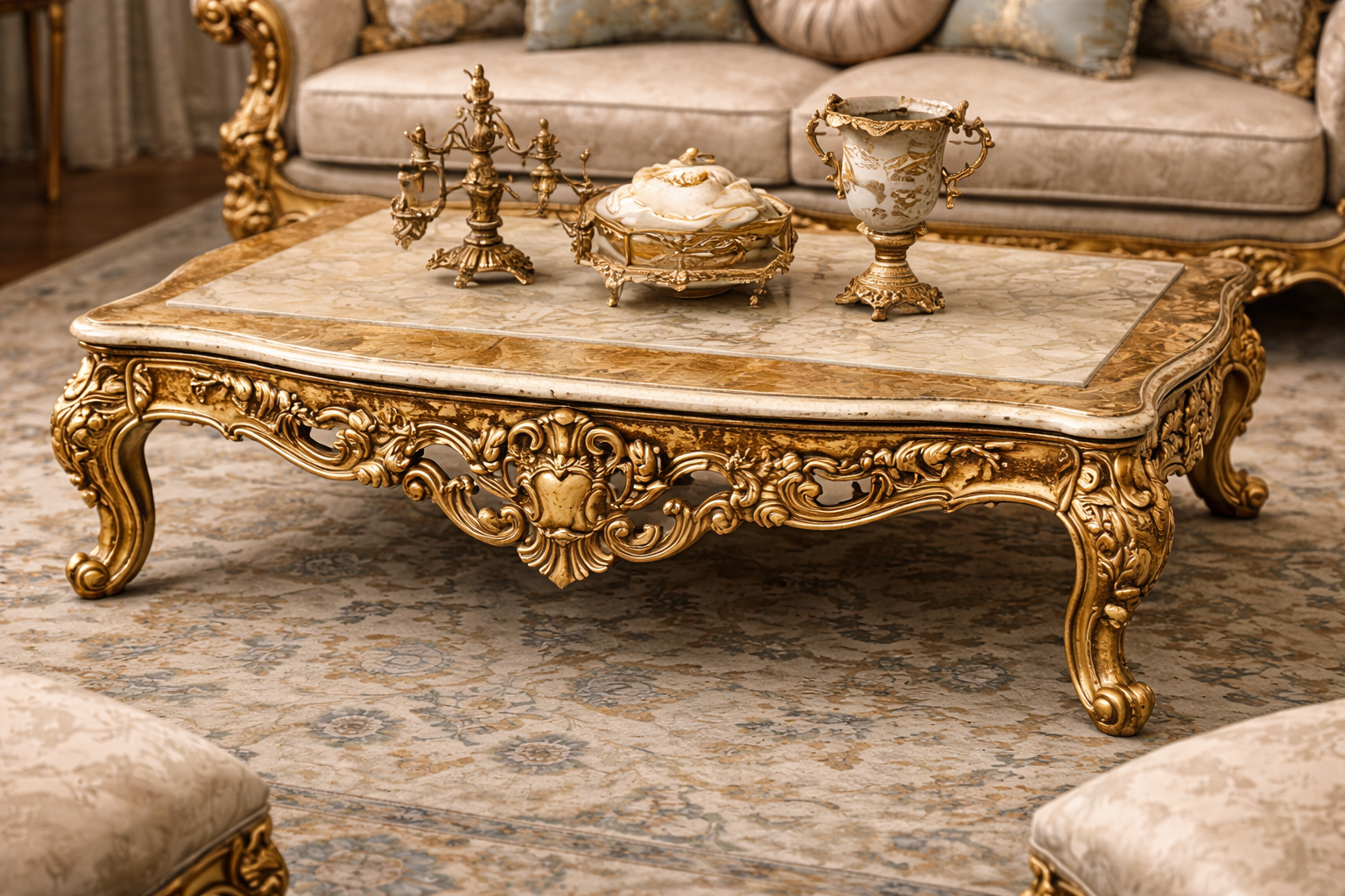 Royal Classic Gold Sofa Set (3+1+1) – Hand-Carved Luxury Living Room Furniture
