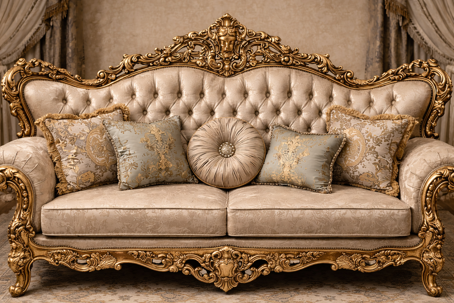 Royal Classic Gold Sofa Set (3+1+1) – Hand-Carved Luxury Living Room Furniture