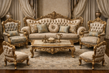 Royal Classic Gold Sofa Set (3+1+1) – Hand-Carved Luxury Living Room Furniture