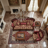Royal Classic Maroon Sofa Set (3+1+1) – European Palace-Style Hand-Carved Living Room Furniture