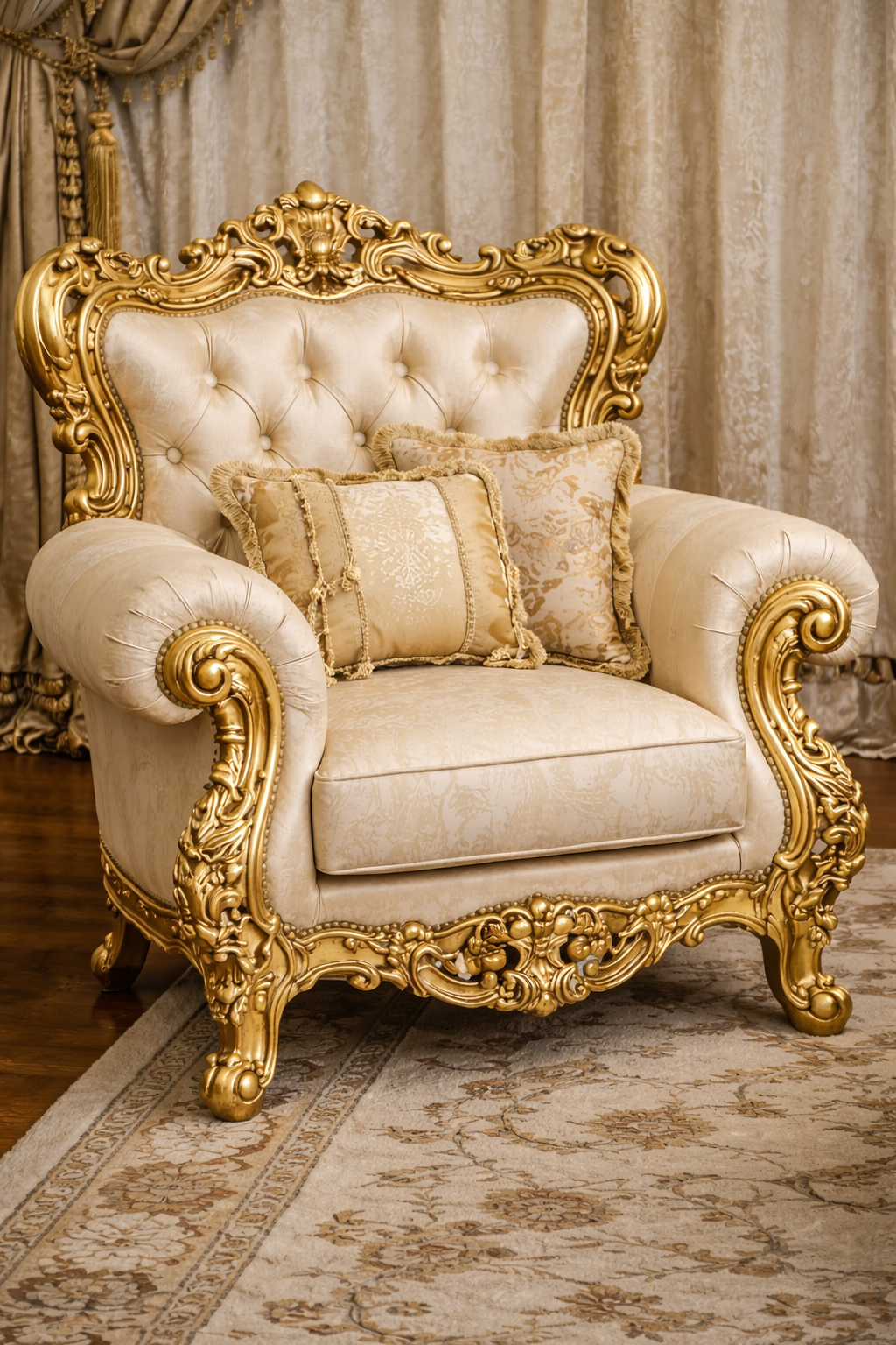 Royal Classic Gold Sofa Set (3+1+1) – Hand-Carved European Luxury Living Room Furniture