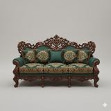 Royal Green Luxury Sofa Set (3+1+1) – Hand-Carved Wooden Designer Furniture