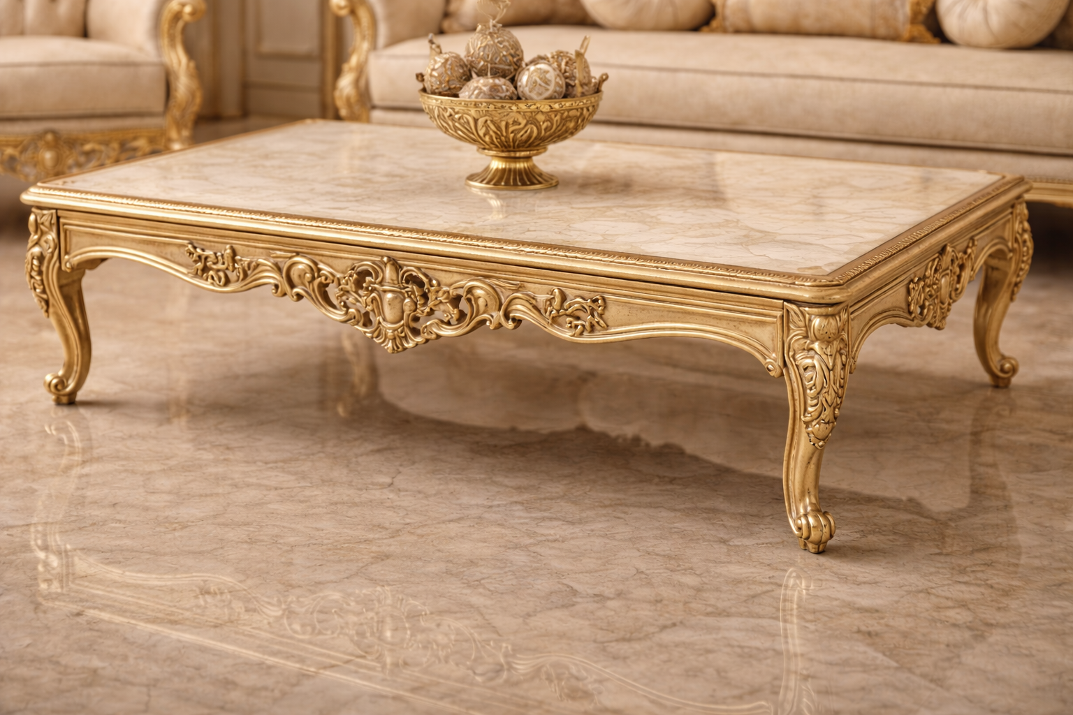 Royal Classic Gold Sofa Set (3+1+1) – European Palace-Style Hand-Carved Living Room Furniture