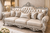 Luxurious Italian Style Silver Carved Sofa Set (3+1+1 with Center Table)