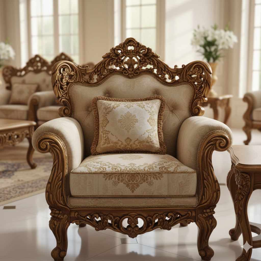 Luxury Royal Cream Sofa Set – Classic European Hand-Carved Living Room Furniture