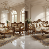 Luxury Royal Cream Sofa Set – Classic European Hand-Carved Living Room Furniture