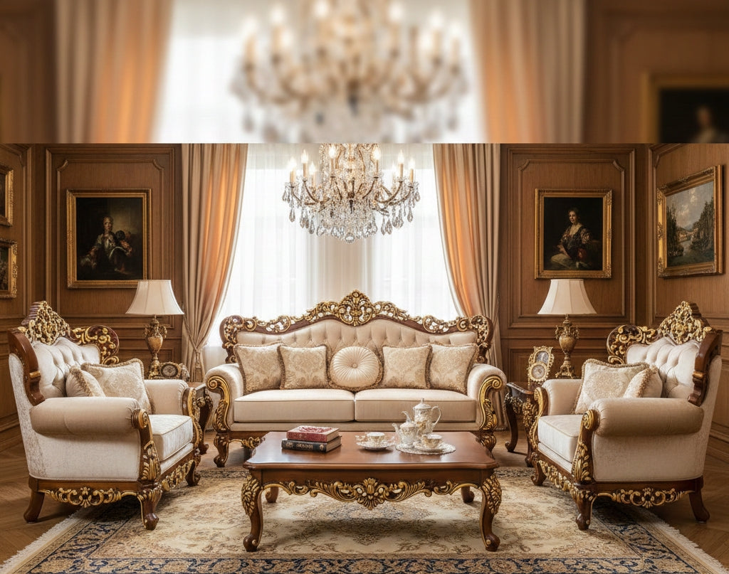 Royal Classic Living Room Sofa Set – European Palace-Style Hand-Carved Wooden Furniture