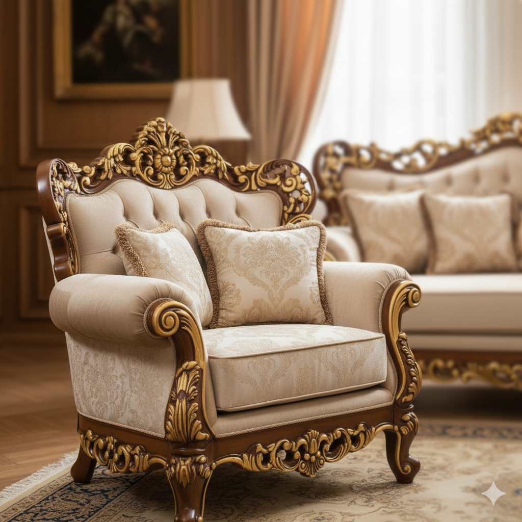 Royal Classic Living Room Sofa Set – European Palace-Style Hand-Carved Wooden Furniture