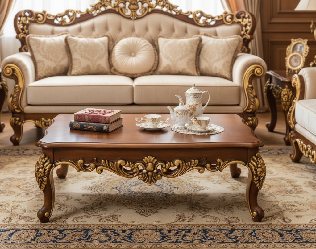Royal Classic Living Room Sofa Set – European Palace-Style Hand-Carved Wooden Furniture