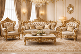 Luxury Royal Gold Sofa Set – Classic European Palace-Style Hand-Carved Living Room Furniture (3+1+1 )