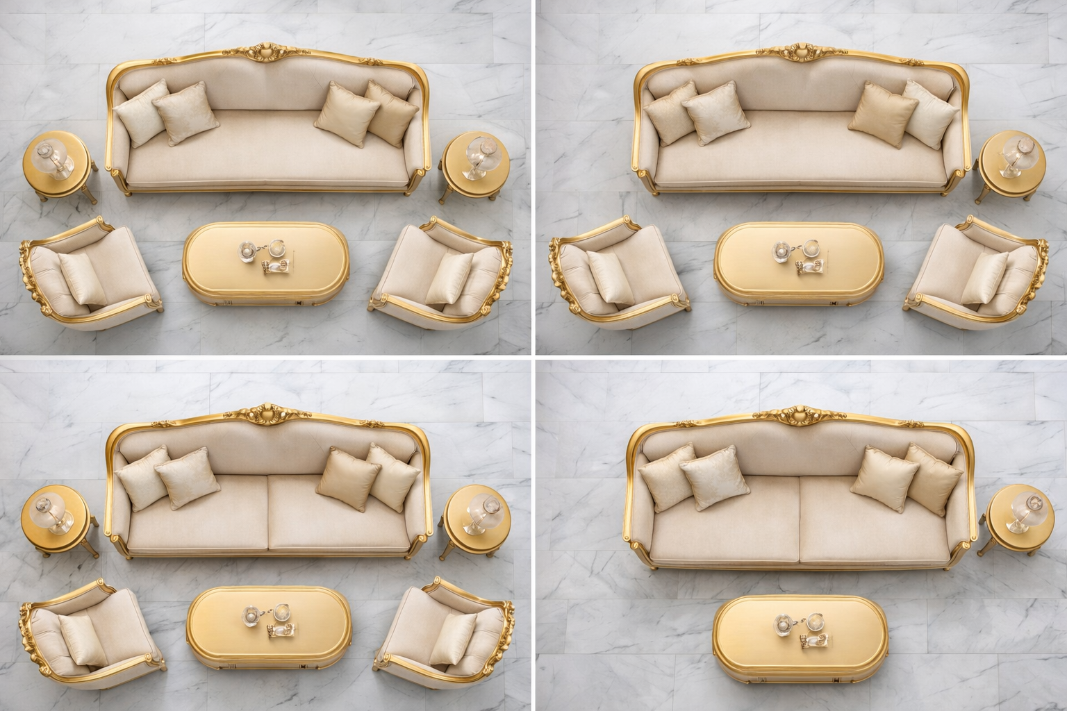 Luxury Classic Gold Sofa Set (3+1+1) – Royal European Hand-Carved Living Room Furniture