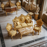 Royal Luxury Gold Sofa Set (3+1+1) – Classic European Palace-Style Hand-Carved Living Room Furniture