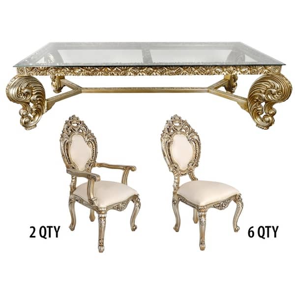 Classic royal dining table set with upholstered chairs