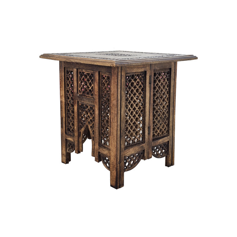 Traditional carved teak wood bedside table