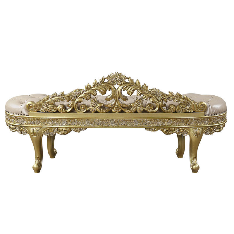 Victorian style luxury wooden bench with tufted seat