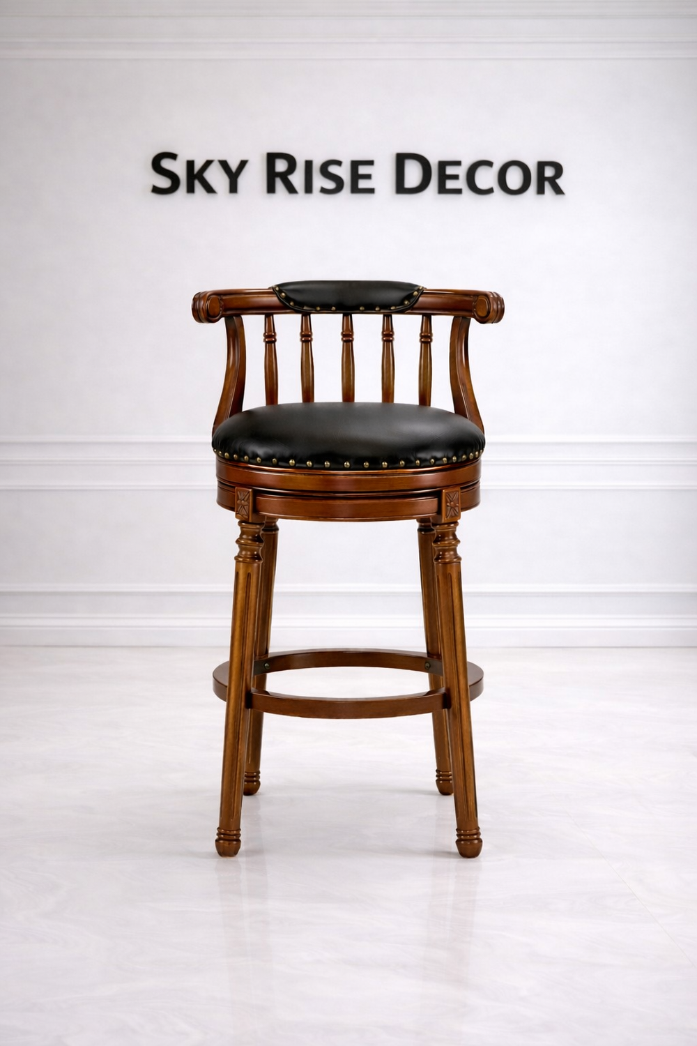 Luxury teak wood kitchen island bar chair with upholstered seat and solid wood frame for modern interiors
