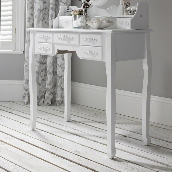 bedroom vanity table with cushioned stool