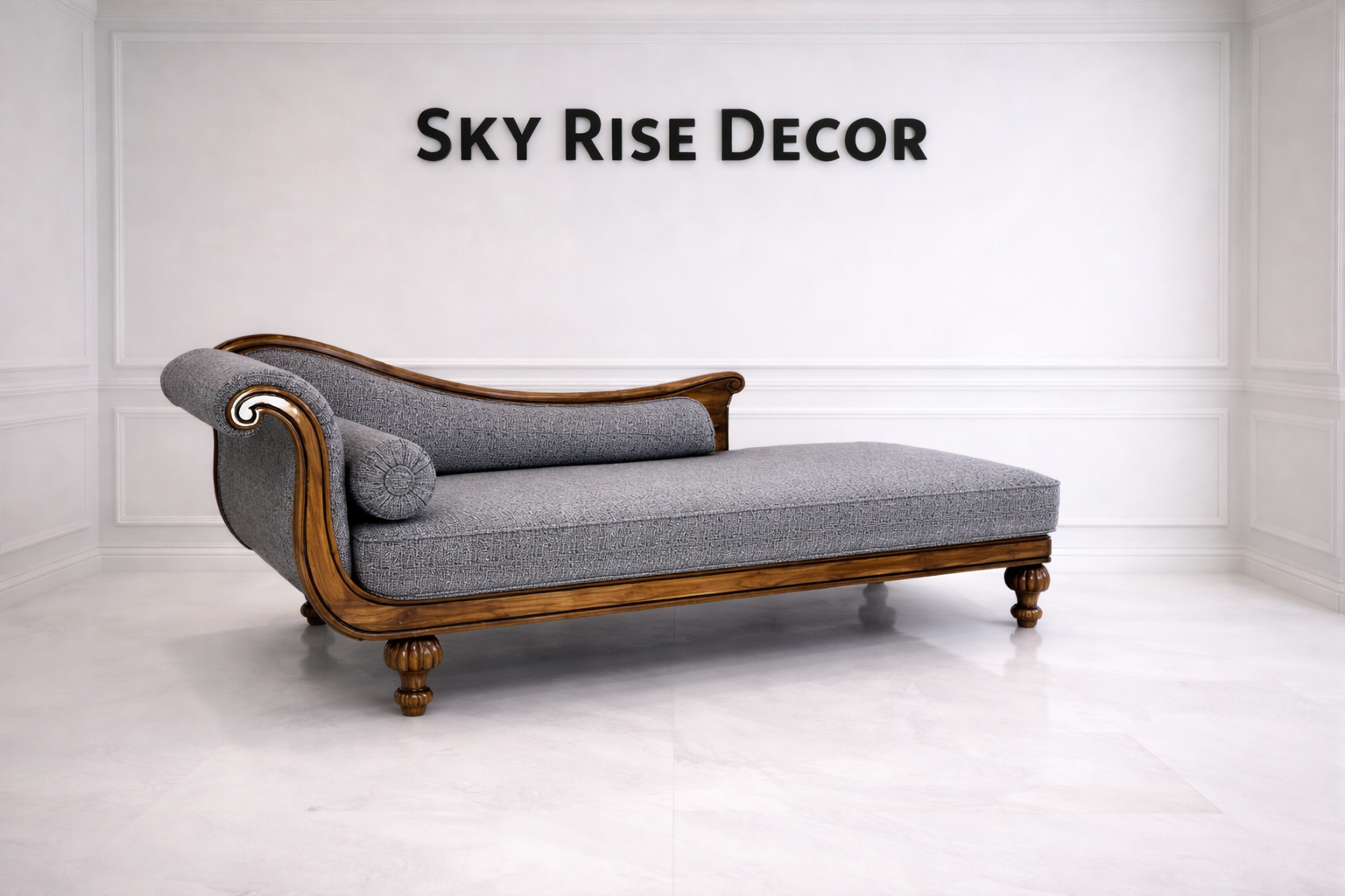 European style Victorian chaise lounge sofa with elegant carved wood frame
