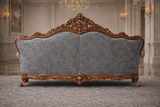 Antique Royal Luxury Hand-Carved 3 Seater Wooden Sofa – Grey Fabric Finish