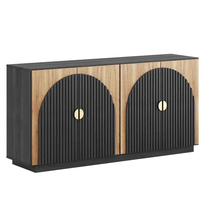 Luxury black and oak console cabinet with hidden storage
