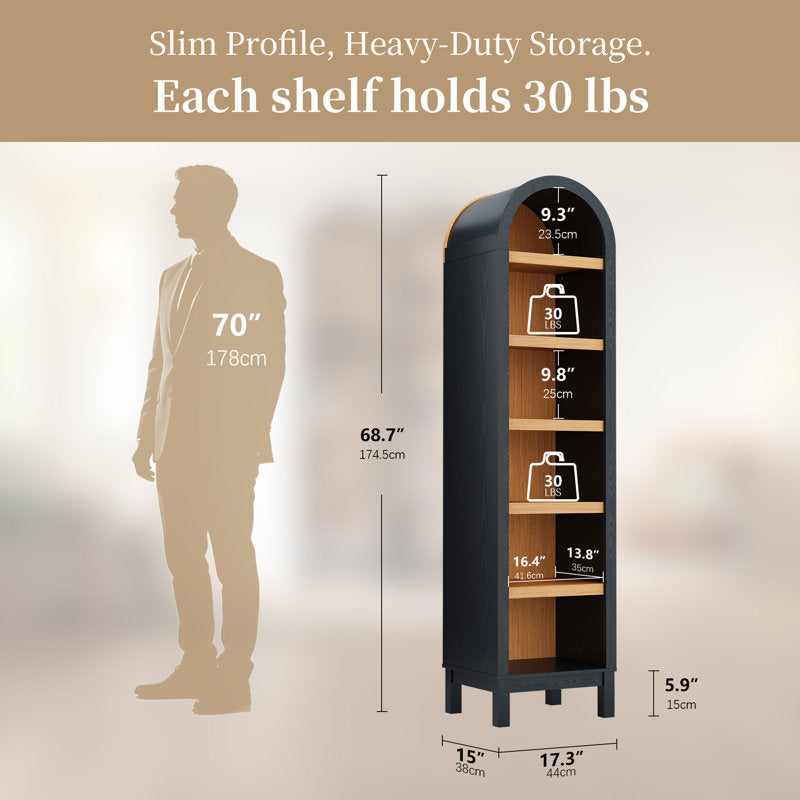 Modern teak wood display cabinet with arched design