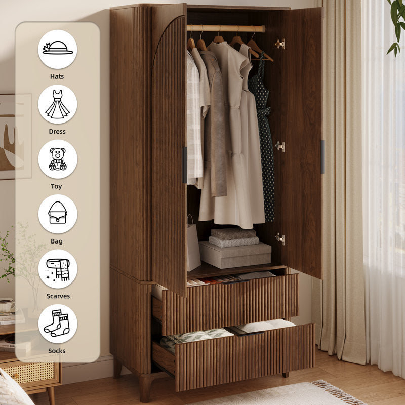 Contemporary teak wood wardrobe with fluted design