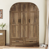 Solid teak wood wardrobe with drawer storage and rustic design