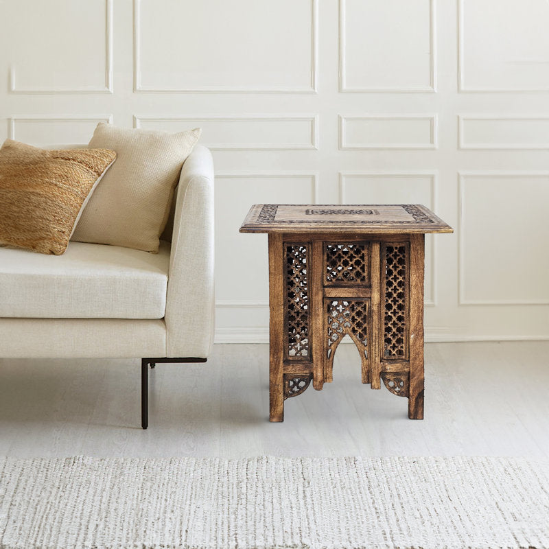Artisan crafted teak wood square end table
