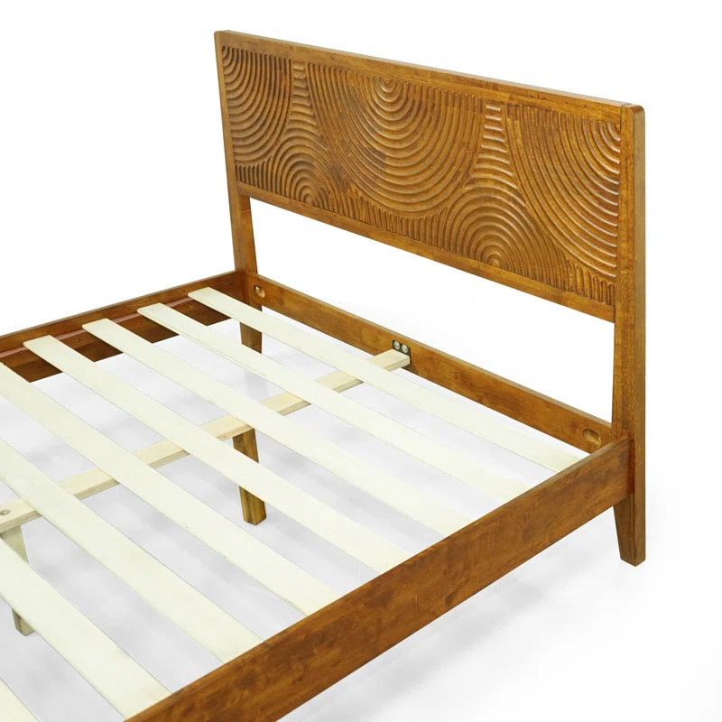 Elegant carved headboard solid wood bed