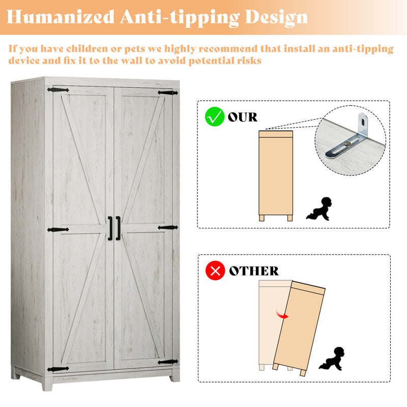 White wooden wardrobe with black hardware