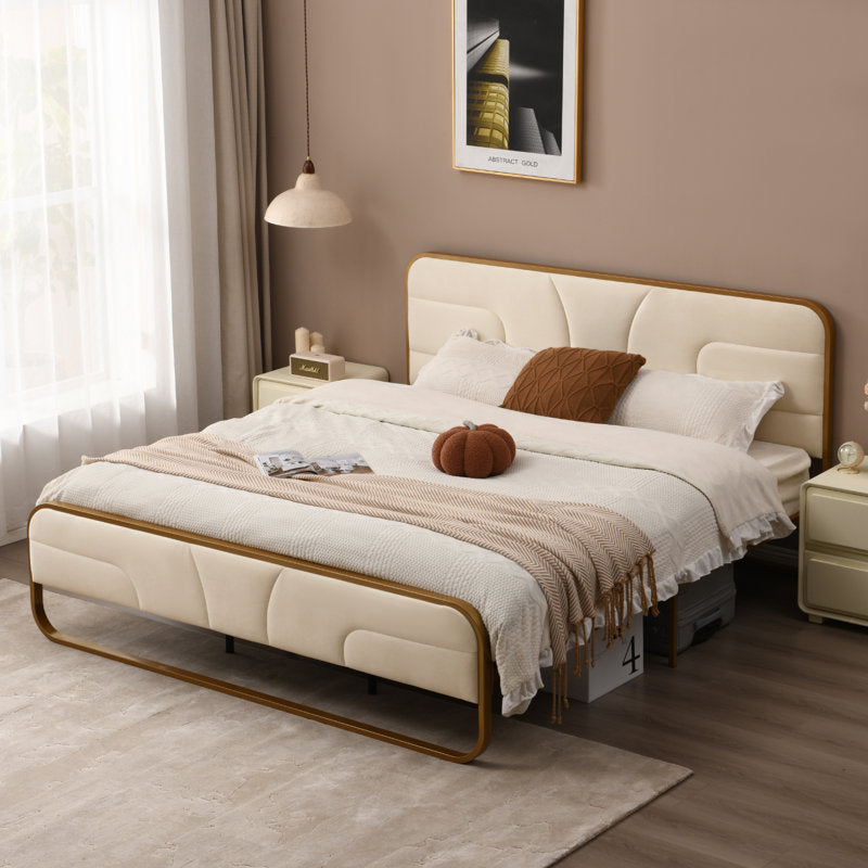 Minimalist beige bed with curved edges
