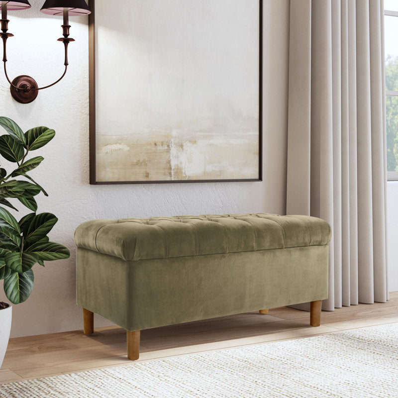 Stylish entryway storage bench with button tufted upholstery