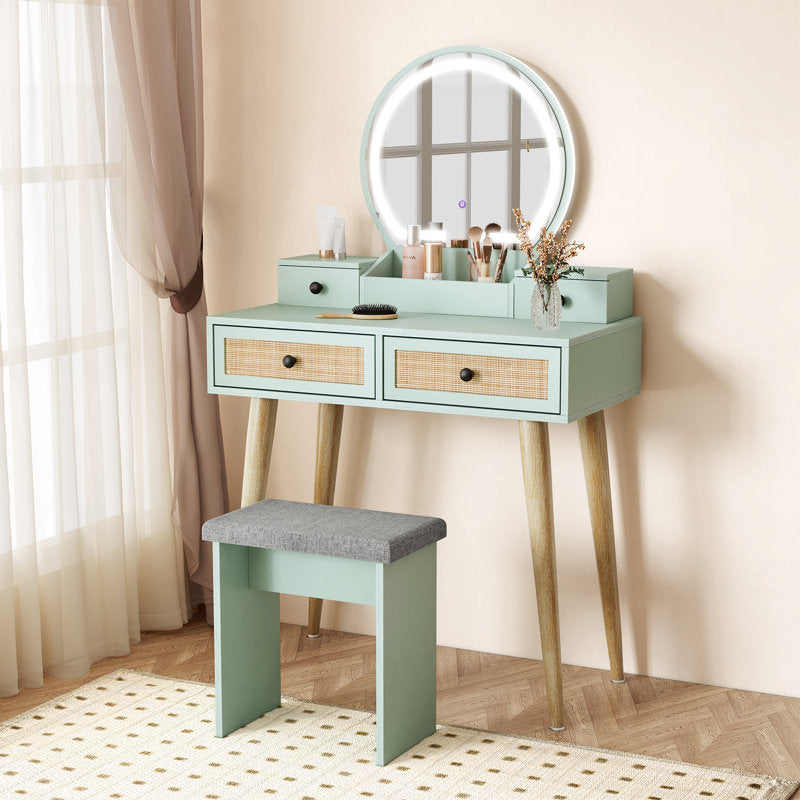 makeup table with LED mirror and stool