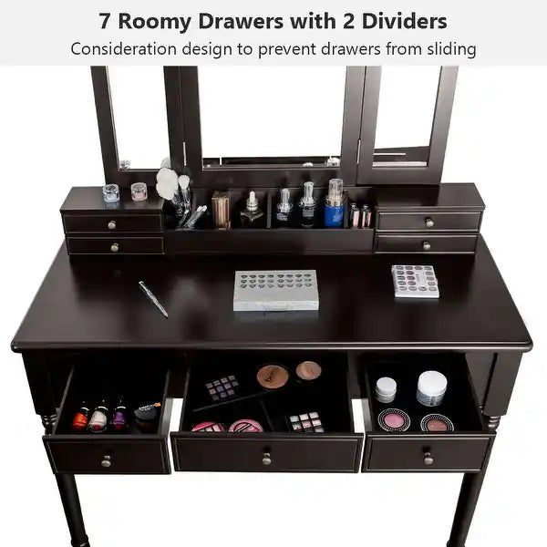 Bedroom vanity set with cushioned stool