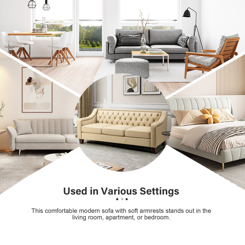 Premium beige upholstered wooden sofa