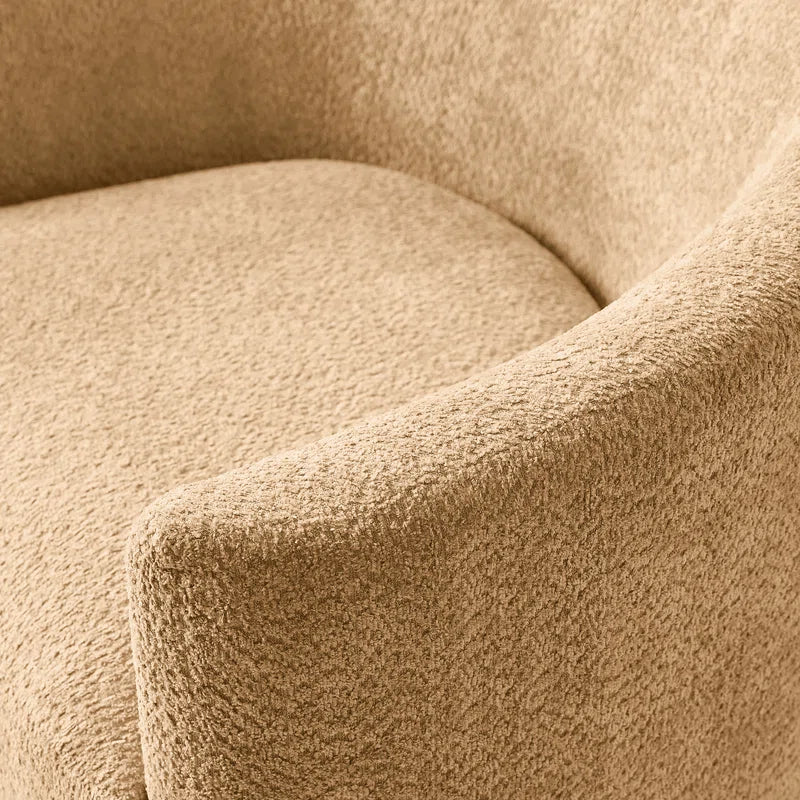 Beige bouclé barrel chair with 360 swivel base